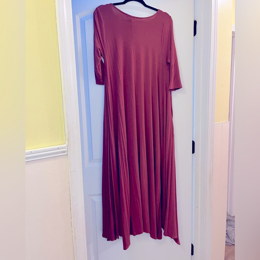 Love In SZ L Burnt Orange High/Low Hem 3/4” Sleeves Maxi Dress